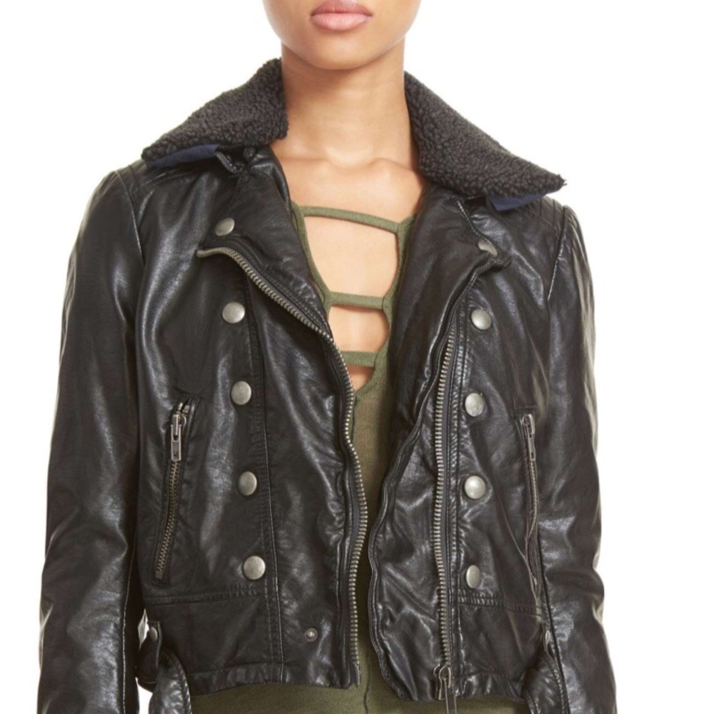 Free People Ashville Faux Leather Blk Biker Jacket